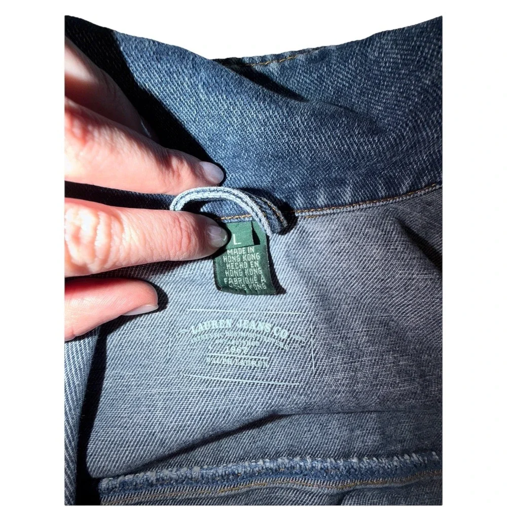 Lauren Jeans Co Jacket Womens Large  Blue Denim Metal Buttons Thin Coat Trucker - Picture 3 of 8